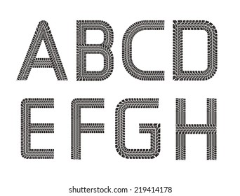 Tire tracks vector font on white background. Part 01