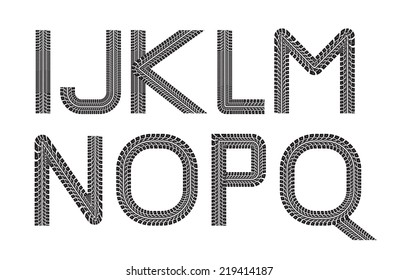 Tire tracks vector font on white background. Part 02