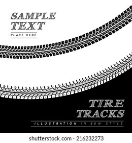 Tire tracks. Vector illustration in black and white style