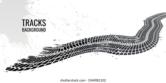 Tire tracks, vector illustration, grunge. For background page, brochure template, booklet, flyer.