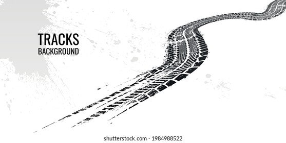 Tire tracks, vector illustration, grunge. For background page, brochure template, booklet, flyer.