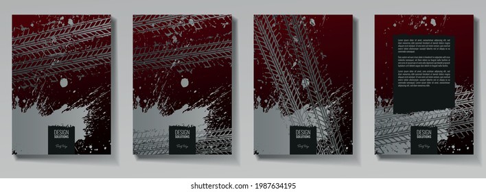 Tire tracks, vector illustration, grunge. For background page, brochure template, booklet, flyer.