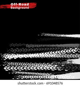Tire tracks vector illustration. Grunge automotive background element useful for poster, print, flyer, book, booklet, brochure and leaflet design. Editable graphic image in monochrome colors.