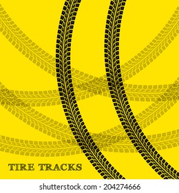 Tire tracks. Vector illustration on yellow background