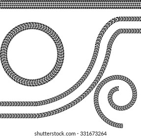 Tire Tracks . Vector Print Textured Set .