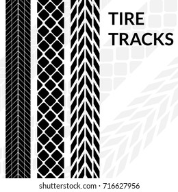 Tire tracks vector wheel car different black dark trail. Print silhouette.