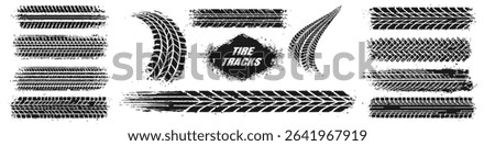 Tire tread and car drift marks after skidding, launch, powerslide in motorsport, rally, off-road, motocross.