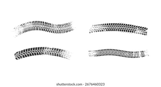 Reifenlauffläche Grunge Set Vektor. Kunstsymbol für Autoreifen. Vektorgrafik.