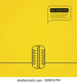 Tire tread icon. Car wheel sign. Speech bubble of dotted line. Orange background. Vector