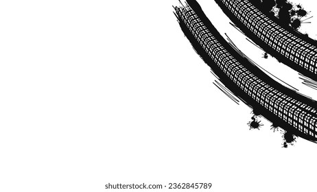 Tire tread marks. Black tire print. Vector illustration isolated on white background.