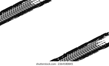 Tire tread marks. Black tire print. Vector illustration isolated on white background.