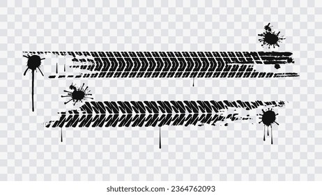 Tire tread marks. Black tire print. Vector illustration isolated on white background.