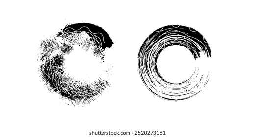 Tire tread marks, wheel texture, tire marks - auto racing, motocross, drift, rally, off-road and more. Isolated black texture vector in grunge style with modern splashes.