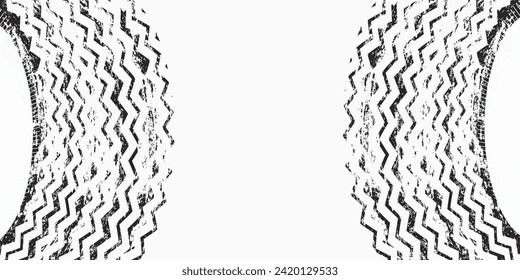 Tire tread marks, wheel textures, tire marks - car racing, motocross, drift, rally, off-road and others. Black isolated texture