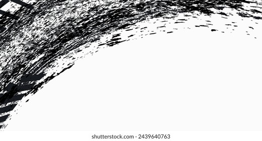 Tire tread marks, wheel textures, tire marks - car racing, motocross, drift, rally, off-road and others. Vector black isolated texture in grunge style with splashes