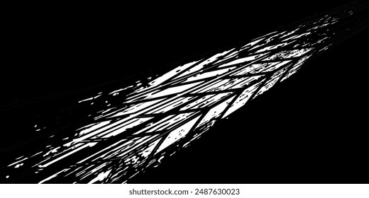 Tire tread marks, wheel textures, tire marks - car racing, motocross, drift, rally, off-road and others. Vector black isolated texture in grunge style with splashes.