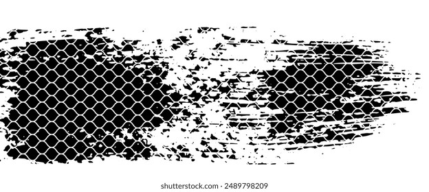 Tire tread marks, wheel textures, tire marks - car racing, motocross, drift, rally, off-road and others. Vector black isolated texture in grunge style with splashes. Black and white monochrome se