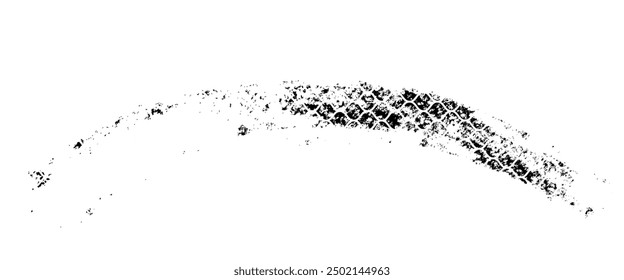 Tire tread marks, wheel textures, tire marks - car racing, motocross, drift, rally, off-road and others. Vector black isolated texture in grunge style with splashes. Black and white monochrome se