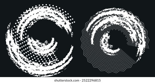 Reifenspuren, Radtexturen, Reifenspuren - Autorennen, Motocross, Drift, Rallye, Off-Road und andere. Vektorschwarze, isolierte Textur im Grunge-Stil. Vektor