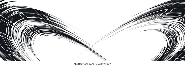 Marcas de piso de pneus, texturas de rodas, marcas de pneus - corridas de automóveis, motocross, deriva, rally, off-road e outros. Textura isolada em preto vetorial em estilo grunge com
