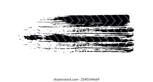 Marcas de piso de pneus, texturas de rodas, marcas de pneus - corridas de automóveis, motocross, deriva, rally, off-road e outros. Textura isolada em preto vetorial em estilo grunge com
