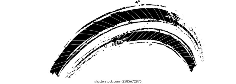 Tire tread marks, wheel textures, tire marks - car racing, motocross, drift, rally, off-road and others. Vector black isolated texture in grunge style with.vector