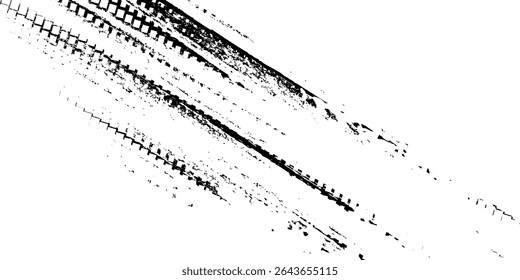 Tire tread marks, wheel textures, tire marks - car racing, motocross, drift, rally, off-road and others. Vector black isolated texture in grunge style