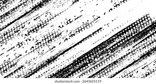 Tire tread marks, wheel textures, tire marks - car racing, motocross, drift, rally, off-road and others. Vector black isolated texture in grunge style