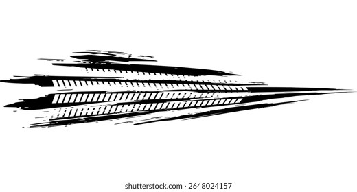 Marcas de la banda de rodadura de los neumáticos, texturas de las ruedas, marcas de neumáticos - carreras de coches, motocross, deriva, rally, off-road y otros. Vector negro textura aislada en estilo grunge con salpicaduras.eps10
