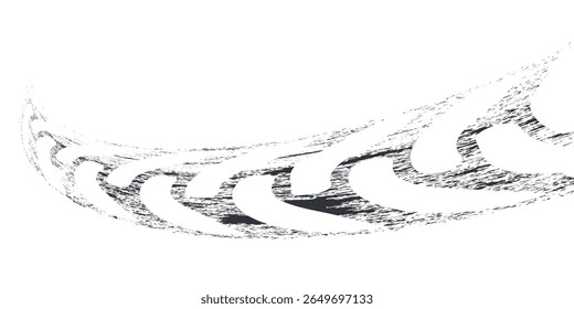 Tire tread marks, wheel textures, tire marks - car racing, motocross, drift, rally, off-road and others. Vector black isolated texture in grunge style with splashes.eps10
