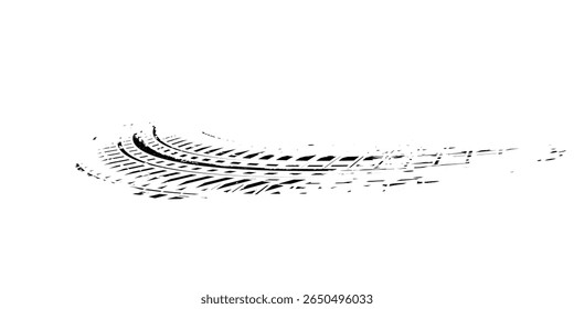 Marcas de piso de pneus, texturas de rodas, marcas de pneus - corridas de automóveis, motocross, deriva, rally, off-road e outros. Textura isolada em preto vetorial em estilo grunge com splashes.eps10
