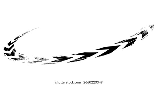 Marcas de la banda de rodadura de los neumáticos, texturas de las ruedas, marcas de neumáticos - carreras de coches, motocross, deriva, rally, off-road y otros. Vector negro textura aislada en estilo grunge con salpicaduras.eps10
