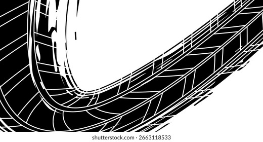 Tire tread marks, wheel textures, tire marks - car racing, motocross, drift, rally, off-road and others. Vector black isolated texture in grunge style with splashes.eps10