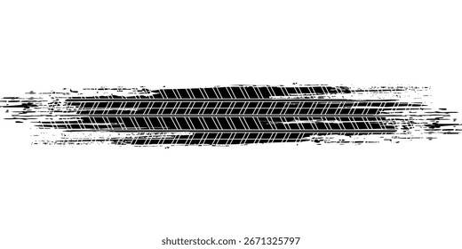 Marcas de la banda de rodadura de los neumáticos, texturas de las ruedas, marcas de neumáticos - carreras de coches, motocross, deriva, rally, off-road y otros. Vector negro textura aislada en estilo grunge con salpicaduras. moderno