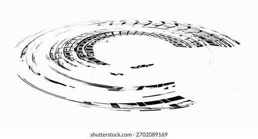 Tire tread marks, wheel textures, tire marks - car racing, motocross, drift, rally, off-road and others. Vector black isolated texture in grunge style with splashes.eps10
