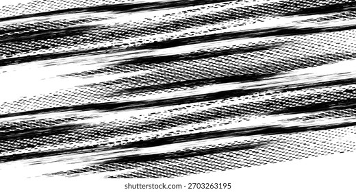 Marcas de la banda de rodadura de los neumáticos, texturas de las ruedas, marcas de neumáticos - carreras de coches, motocross, deriva, rally, off-road y otros. Moderna textura aislada de Vector negro en estilo grunge