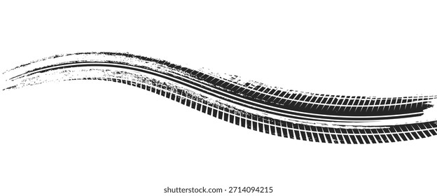 Marcas de la banda de rodadura de los neumáticos, texturas de las ruedas, marcas de neumáticos - carreras de coches, motocross, deriva, rally, off-road y otros. Vector negro textura aislada en estilo grunge eps 10

