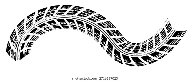 Marcas de la banda de rodadura de los neumáticos, texturas de las ruedas, marcas de neumáticos - carreras de coches, motocross, deriva, rally, off-road y otros. Vector negro textura aislada en estilo grunge con salpicaduras.eps10