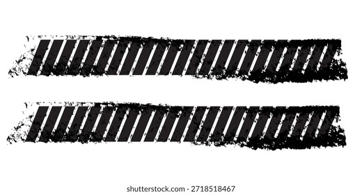 Tire tread marks, wheel textures, tire marks - car racing, motocross, drift, rally, off-road and others. Vector black isolated texture in grunge style with splashes. Black and white monochrome set
