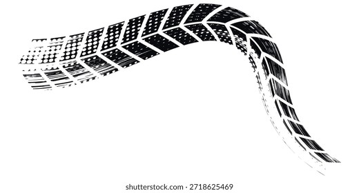Tire tread marks, wheel textures, tire marks - car racing, motocross, drift, rally, off-road and others. Vector black isolated texture in grunge style with splashes.eps10
