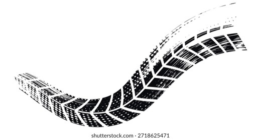 Tire tread marks, wheel textures, tire marks - car racing, motocross, drift, rally, off-road and others. Vector black isolated texture in grunge style with splashes.eps10