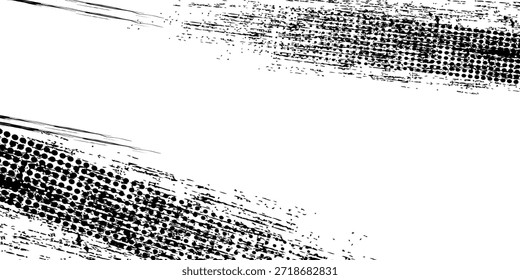 Tire tread marks, wheel textures, tire marks - car racing, motocross, drift, rally, off-road and others. Vector black isolated texture in grunge style