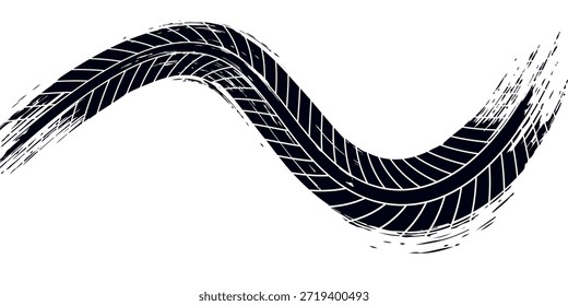 Marcas de la banda de rodadura de los neumáticos, texturas de las ruedas, marcas de neumáticos - carreras de coches, motocross, deriva, rally, off-road y otros. Vector negro textura aislada en estilo grunge con salpicaduras.eps10