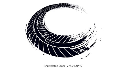 Marcas de la banda de rodadura de los neumáticos, texturas de las ruedas, marcas de neumáticos - carreras de coches, motocross, deriva, rally, off-road y otros. Vector negro textura aislada en estilo grunge con salpicaduras.eps10