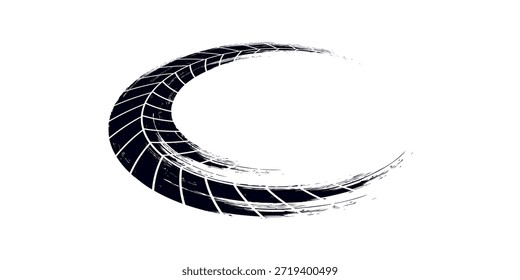 Tire tread marks, wheel textures, tire marks - car racing, motocross, drift, rally, off-road and others. Vector black isolated texture in grunge style with splashes.eps10