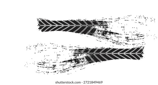 Marcas de la banda de rodadura de los neumáticos, texturas de las ruedas, marcas de neumáticos - carreras de coches, motocross, deriva, rally, off-road y otros. Vector negro textura aislada en estilo grunge con salpicaduras.eps10