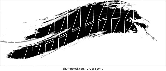 Marcas de la banda de rodadura de los neumáticos, texturas de las ruedas, marcas de neumáticos - carreras de coches, motocross, deriva, rally, off-road y otros. Vector negro textura aislada en estilo grunge con salpicaduras.eps10