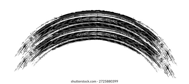 Marcas de la banda de rodadura de los neumáticos, texturas de las ruedas, marcas de neumáticos - carreras de coches, motocross, deriva, rally, off-road y otros. Vector negro textura aislada en estilo grunge con salpicaduras.eps10