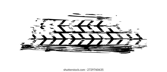Tire tread marks, wheel textures, tire marks - car racing, motocross, drift, rally, off-road and others. Vector black isolated texture in grunge style with splashes.eps10
