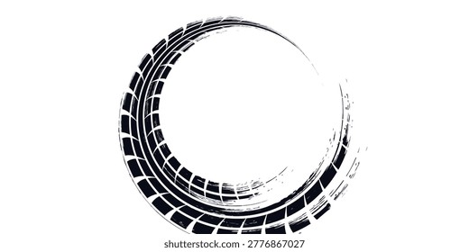 Tire tread stamp, wheel texture, tire marks - auto racing, motocross, drift, rally, off-road and others. Isolated vector black texture in grunge style